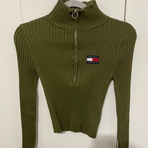 NWOT Tommy Jeans Olive Green Ribbed Sweater